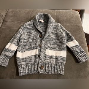 Super comfy gray and white infant sweater, size 18 months, with a button front.